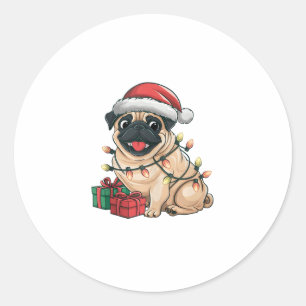 Xmas Lighting Santa Hat Pug Dogs Christmas _2 Classic Round Sticker