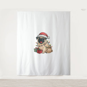 Xmas Lighting Santa Hat Pug Dogs Christmas _2 Tapestry
