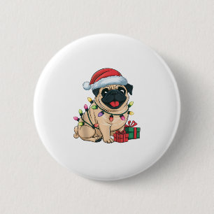 Xmas Lighting Santa Hat Pug Dogs Christmas 6 Cm Round Badge