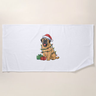 Xmas Lighting Santa Hat Pyrenean Mastiff Dog Chris Beach Towel