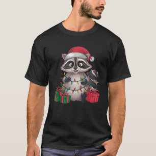 Xmas Lighting Santa Hat Raccoon Christmas T-Shirt