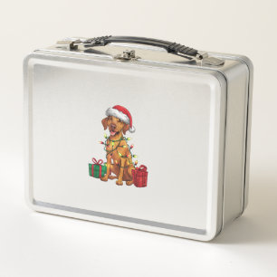 Xmas Lighting Santa Hat Rhodesian Ridgeback Dog Ch Metal Lunch Box
