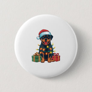 Xmas Lighting Santa Hat Rottweiler Dog Christmas 6 Cm Round Badge