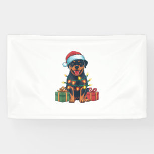 Xmas Lighting Santa Hat Rottweiler Dog Christmas  Banner