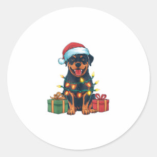 Xmas Lighting Santa Hat Rottweiler Dog Christmas Classic Round Sticker