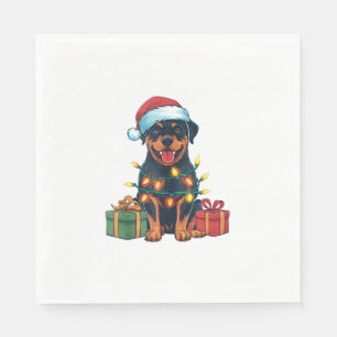 Xmas Lighting Santa Hat Rottweiler Dog Christmas Napkin