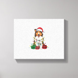 Xmas Lighting Santa Hat Rough Collie Dog Christmas Canvas Print