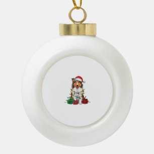 Xmas Lighting Santa Hat Rough Collie Dog Christmas Ceramic Ball Christmas Ornament