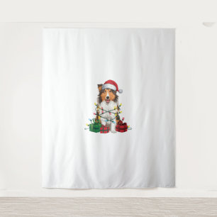 Xmas Lighting Santa Hat Rough Collie Dog Christmas Tapestry