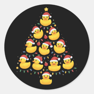 Xmas Lighting Santa Hat Rubber Duck Christmas Tree Classic Round Sticker