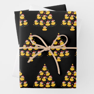 Xmas Lighting Santa Hat Rubber Duck Christmas Tree Wrapping Paper Sheet