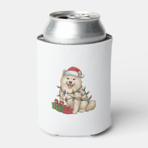 Xmas Lighting Santa Hat Samoyed Dog Christmas Can Cooler