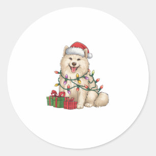 Xmas Lighting Santa Hat Samoyed Dog Christmas Classic Round Sticker