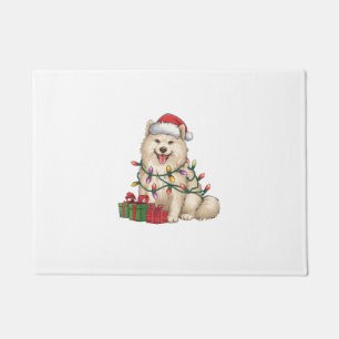 Xmas Lighting Santa Hat Samoyed Dog Christmas Doormat