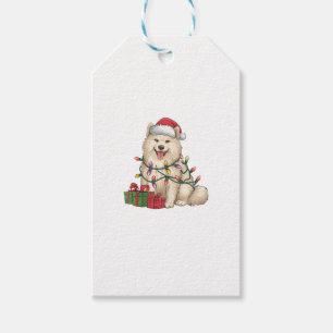 Xmas Lighting Santa Hat Samoyed Dog Christmas Gift Tags