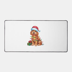 Xmas Lighting Santa Hat Schnoodle Dog Christmas Desk Mat