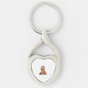 Xmas Lighting Santa Hat Schnoodle Dog Christmas Key Ring