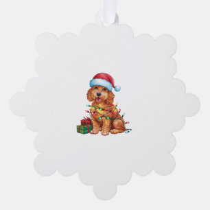 Xmas Lighting Santa Hat Schnoodle Dog Christmas  Tree Decoration Card