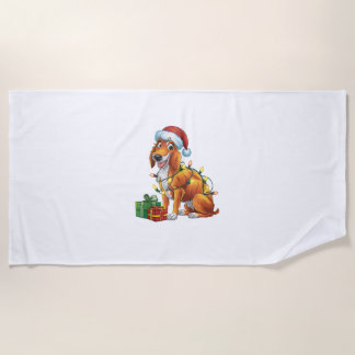 Xmas Lighting Santa Hat Scottish Deerhound Dog Chr Beach Towel