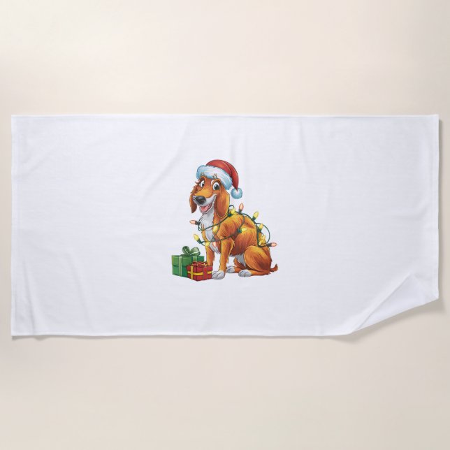 Xmas Lighting Santa Hat Scottish Deerhound Dog Chr Beach Towel (Front)