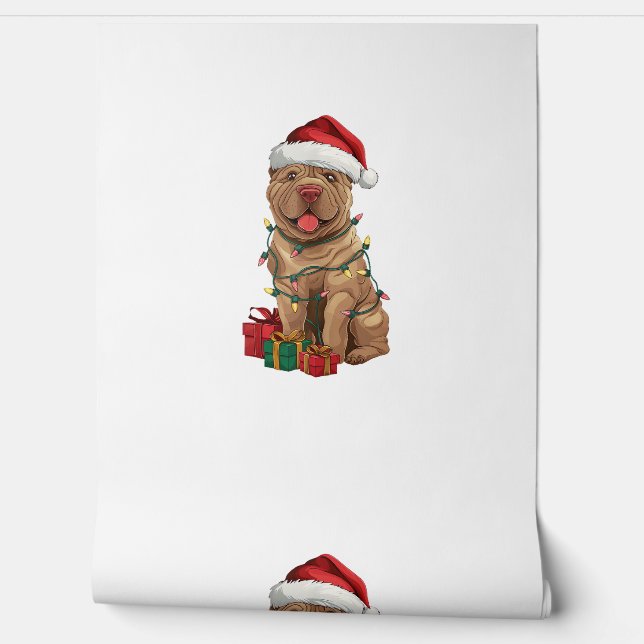 Xmas Lighting Santa Hat Shar Pei Dog Christmas _1 Wallpaper (Unrolling)