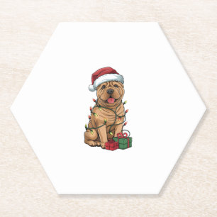 Xmas Lighting Santa Hat Shar Pei Dog Christmas _2 Paper Coaster