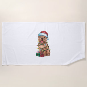Xmas Lighting Santa Hat Shar Pei Dog Christmas Beach Towel