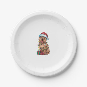 Xmas Lighting Santa Hat Shar Pei Dog Christmas Paper Plate