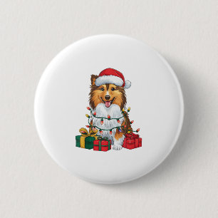 Xmas Lighting Santa Hat Sheltie Dog Christmas 6 Cm Round Badge