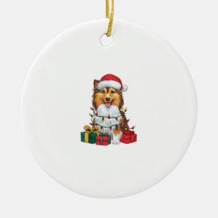 Xmas Lighting Santa Hat Sheltie Dog Christmas Ceramic Tree Decoration
