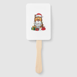 Xmas Lighting Santa Hat Sheltie Dog Christmas  Hand Fan