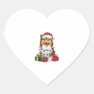 Xmas Lighting Santa Hat Sheltie Dog Christmas Heart Sticker