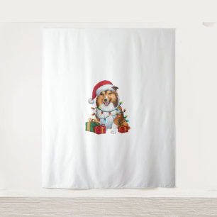 Xmas Lighting Santa Hat Shetland Sheepdog Christma Tapestry