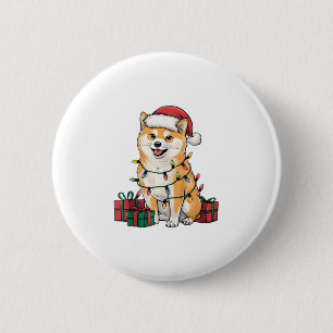 Xmas Lighting Santa Hat Shiba Inu Dog Christmas  6 Cm Round Badge