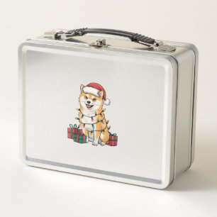 Xmas Lighting Santa Hat Shiba Inu Dog Christmas  Metal Lunch Box