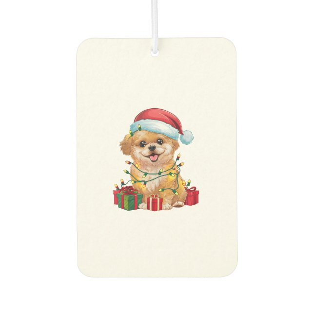 Xmas Lighting Santa Hat Shih Poo Dog Christmas  Car Air Freshener (Front)