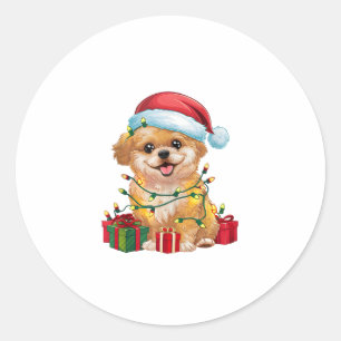 Xmas Lighting Santa Hat Shih Poo Dog Christmas Classic Round Sticker