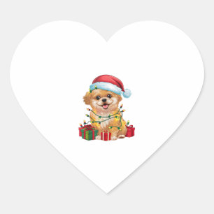 Xmas Lighting Santa Hat Shih Poo Dog Christmas Heart Sticker