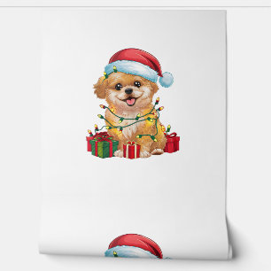 Xmas Lighting Santa Hat Shih Poo Dog Christmas Wallpaper