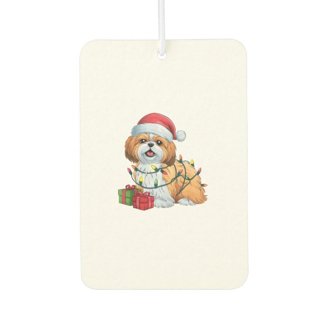 Xmas Lighting Santa Hat Shih Tzu Dog Christmas  Car Air Freshener (Front)