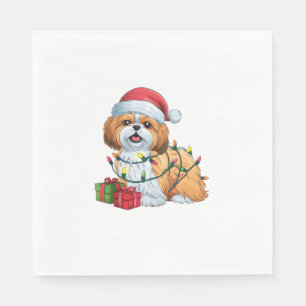 Xmas Lighting Santa Hat Shih Tzu Dog Christmas Napkin