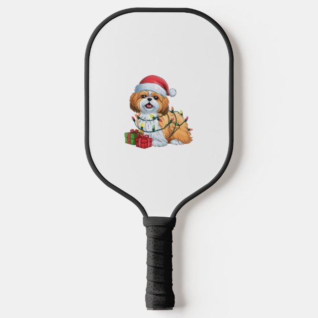 Xmas Lighting Santa Hat Shih Tzu Dog Christmas  Pickleball Paddle (Front)
