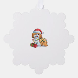 Xmas Lighting Santa Hat Shih Tzu Dog Christmas Tree Decoration Card