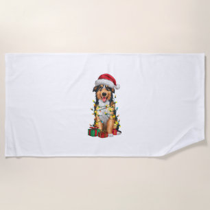 Xmas Lighting Santa Hat Shiloh Shepherd Dog Christ Beach Towel