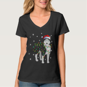 Xmas Lighting Santa Hat Siberian Husky T-Shirt