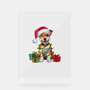 Xmas Lighting Santa Hat Skye Terrier Dog Christmas Acrylic Sign