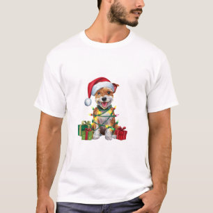 Xmas Lighting Santa Hat Skye Terrier Dog Christmas T-Shirt