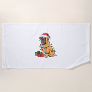 Xmas Lighting Santa Hat Spanish Mastiff Dog Christ Beach Towel