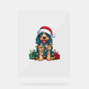 Xmas Lighting Santa Hat Spanish Water Dog Christma Acrylic Sign