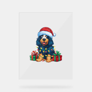 Xmas Lighting Santa Hat Spanish Water Dog Christma Acrylic Sign